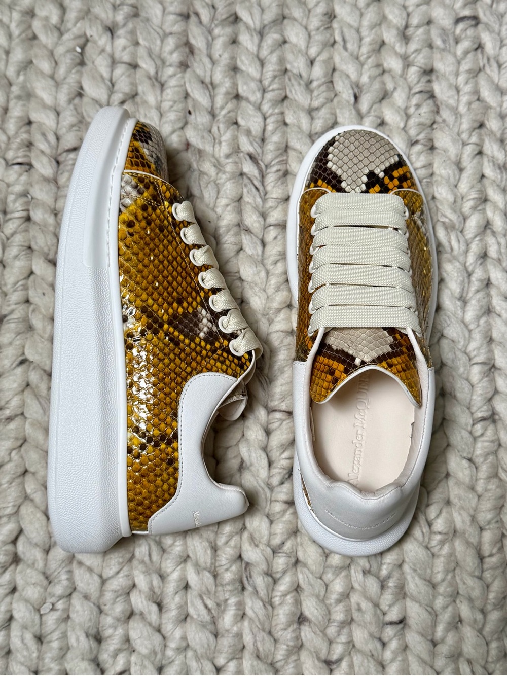 NEW RARE Alexander McQueen Real Yellow/White Python Snakeskin Low Top Sneakers